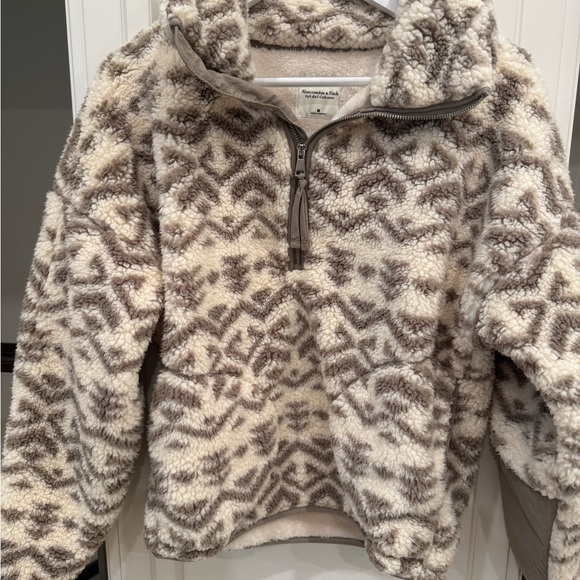 Abercrombie & Fitch Sherpa Half Zip Pullover Aztec Print Gray Hoodie M - Picture 2 of 5